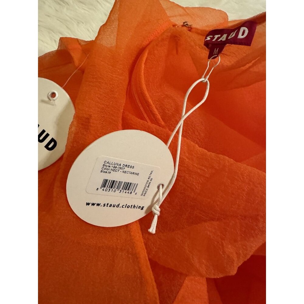 Staud New Calluna Maxi Dress Chiffon Flounce Nectarine Medium - Picture 4 of 4